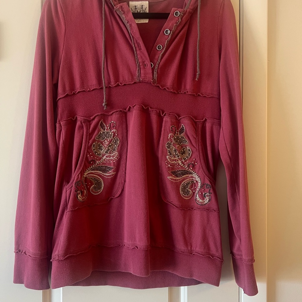 Miss Me Red Embellished Hoodie Relaxed Fit
